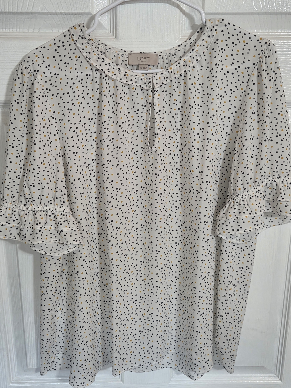 LOFT Cream Polka Dot Ruffle Sleeve Blouse